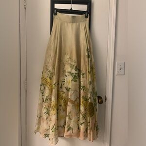 Zimmermann Coaster Linen Maxi Skirt, Neutral Florals, Size 0P